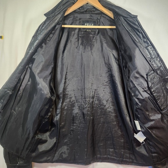 Pelle Cuir Black Leather Bomber Jacket Mens XL Buckles Vintage minor flaws - Picture 3 of 15